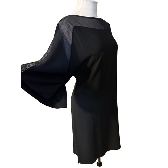 Elie Tahari Black Shift Dress Small Short Silk Mesh Sleeves Stretch Oversized - Picture 1 of 11